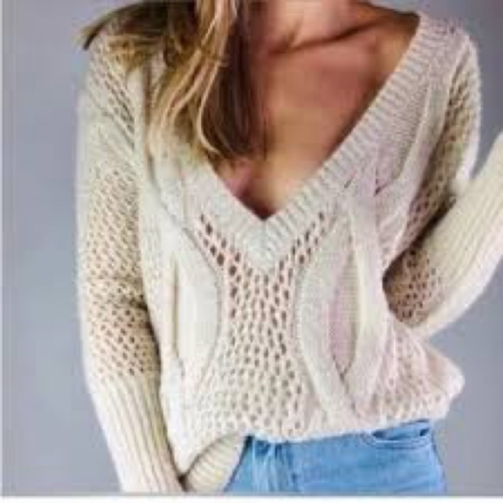 Kimchi Blue Sweater Mohair Blend Cable Knit V Neck Womens Small
